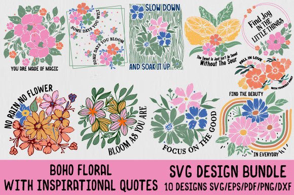 Boho Floral Quotes SVG Bundle Design for Graphics and Crafts