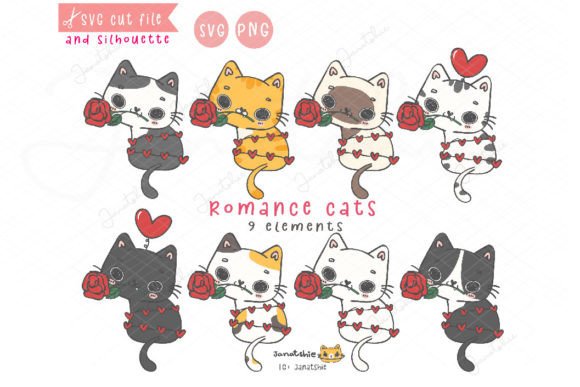 Kawaii Romantic Cat Breeds Valentine SVG for Graphics and Crafts