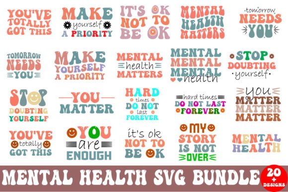 Mental Health Retro Svg Bundle for Crafts and Graphics